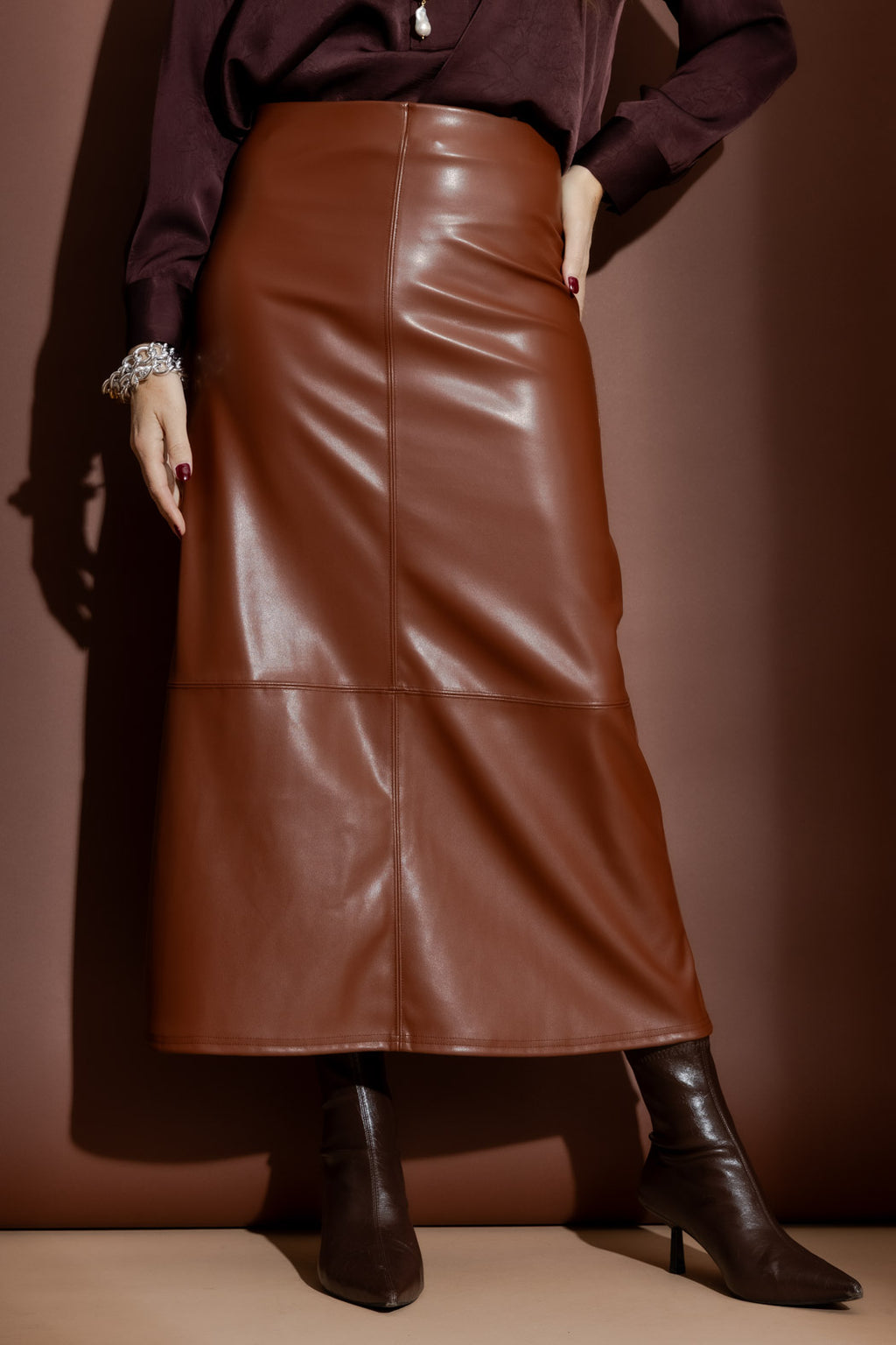 Tan Faux Leather Skirt