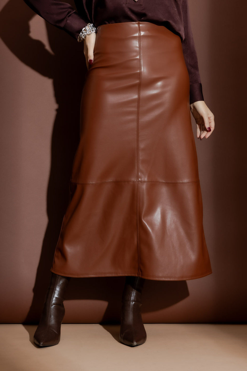 Tan Faux Leather Skirt