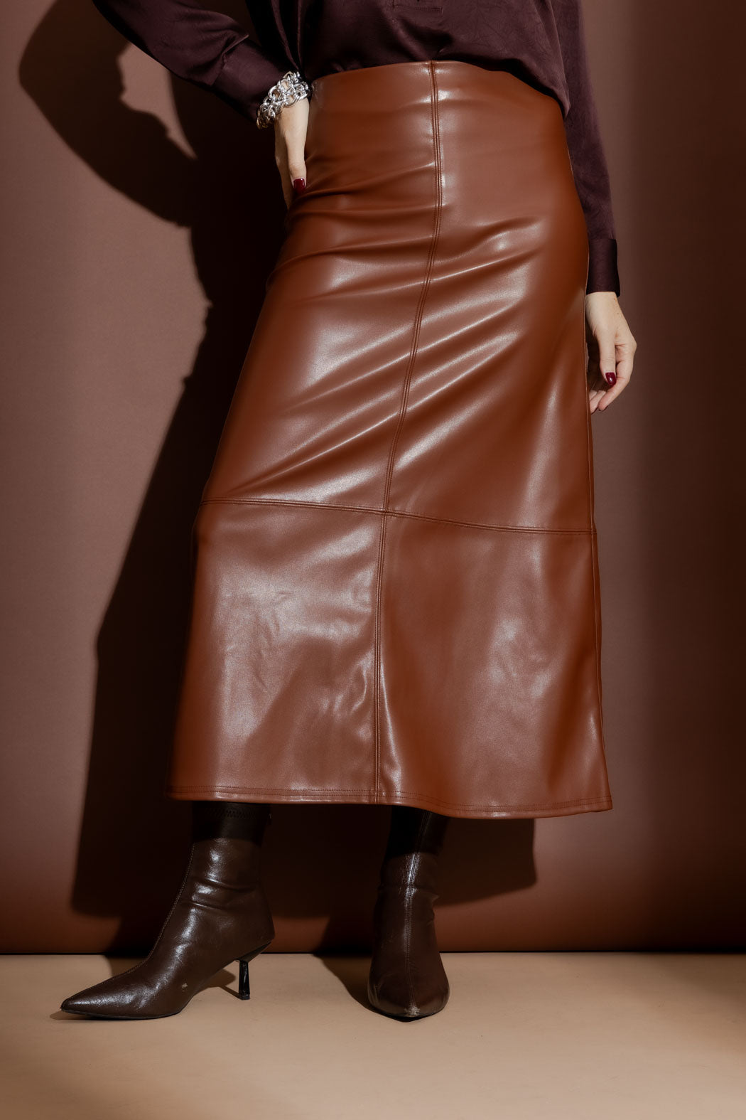 Tan Faux Leather Skirt
