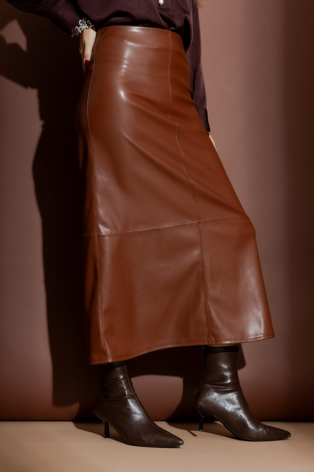 Tan Faux Leather Skirt