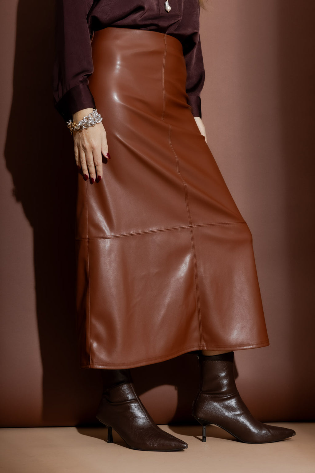 Tan Faux Leather Skirt