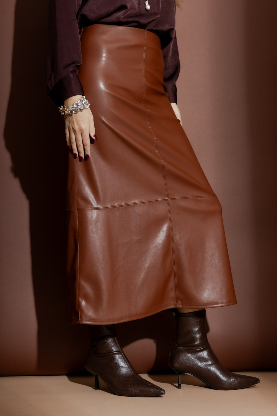 Tan Faux Leather Skirt