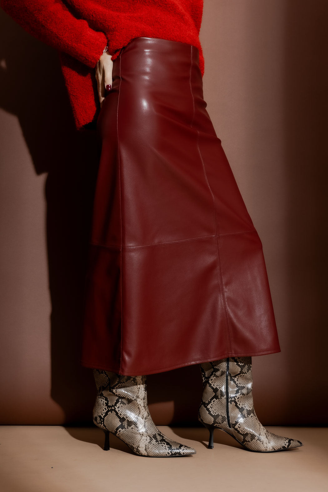 Burgundy Faux Leather Skirt