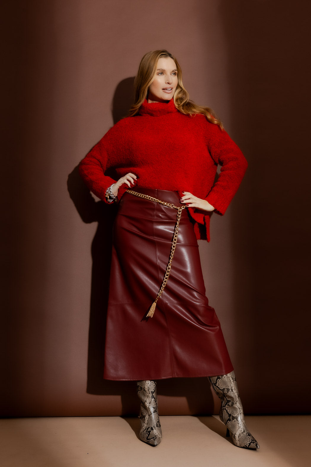 Burgundy Faux Leather Skirt