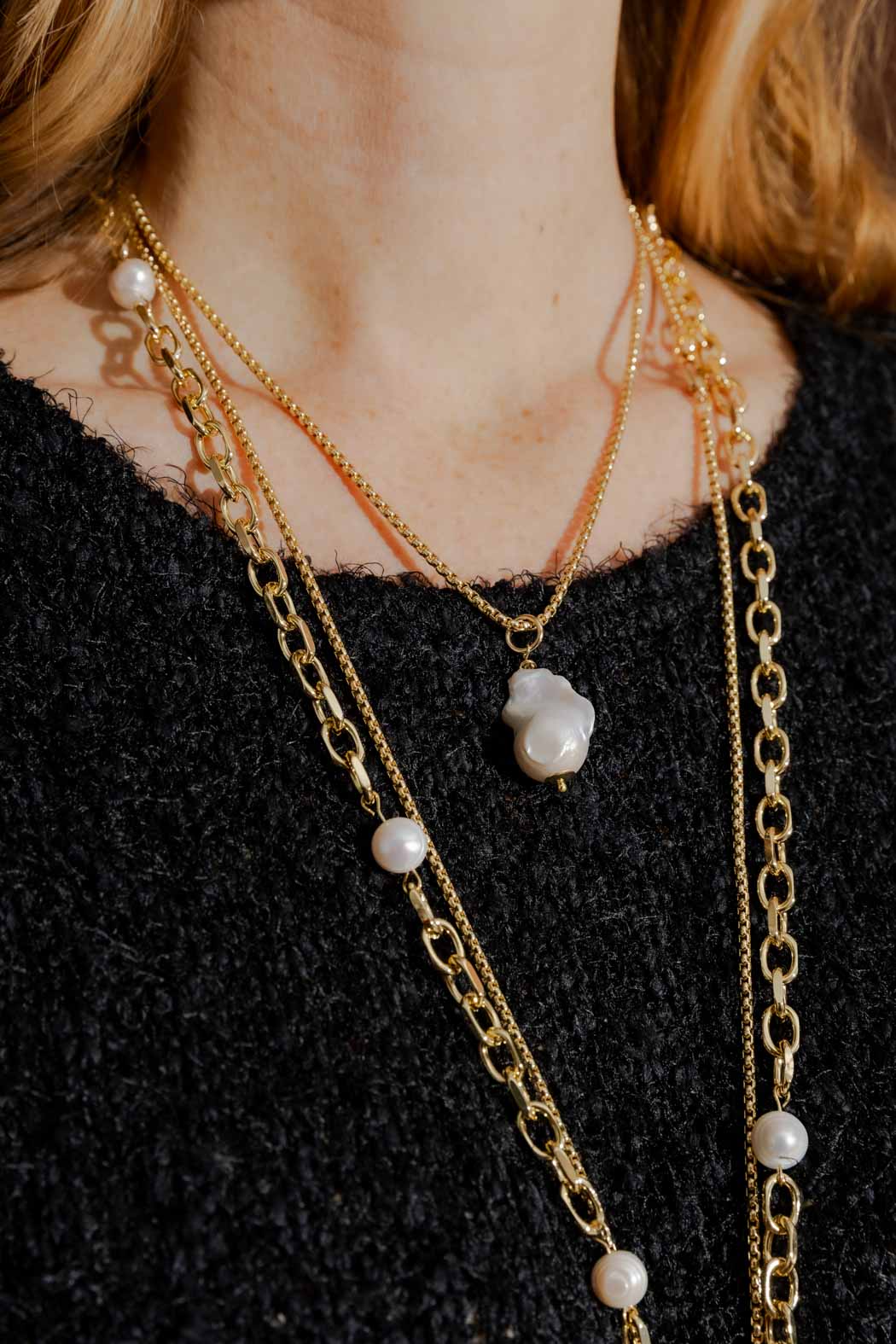 Gold Short Baroque Pearl Necklace