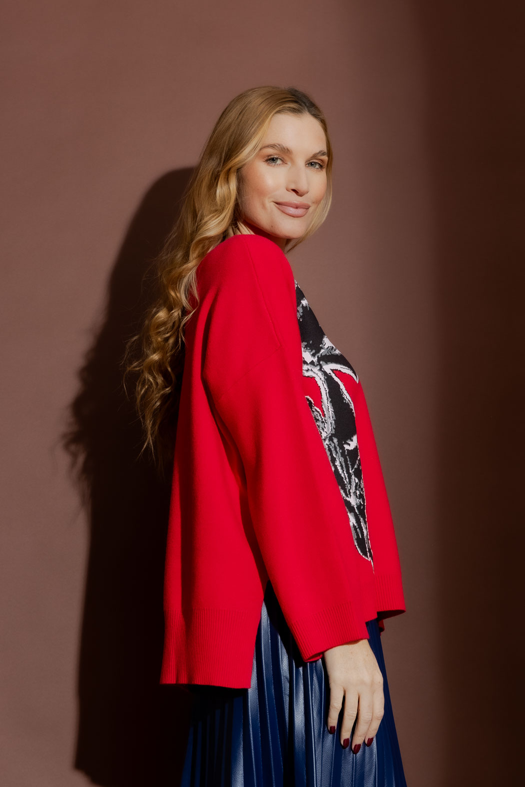 Red Flower Knit Jumper Red S