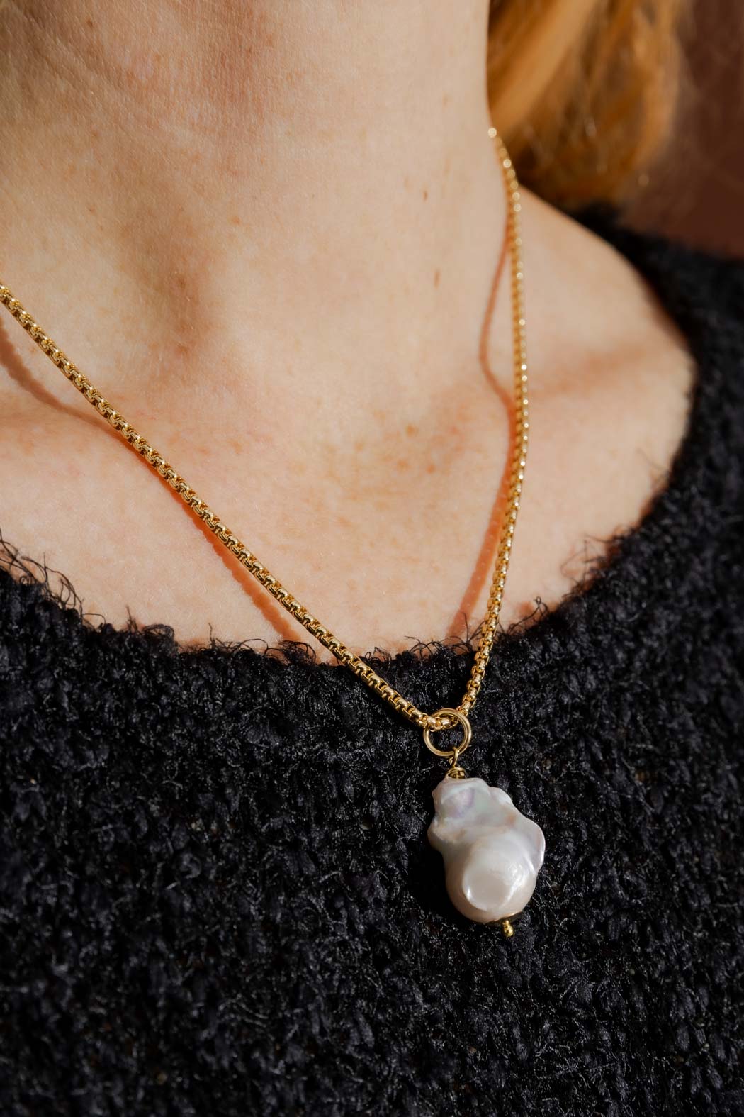 Gold Short Baroque Pearl Necklace
