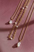 Gold Long Pearl Baroque Necklace Gold