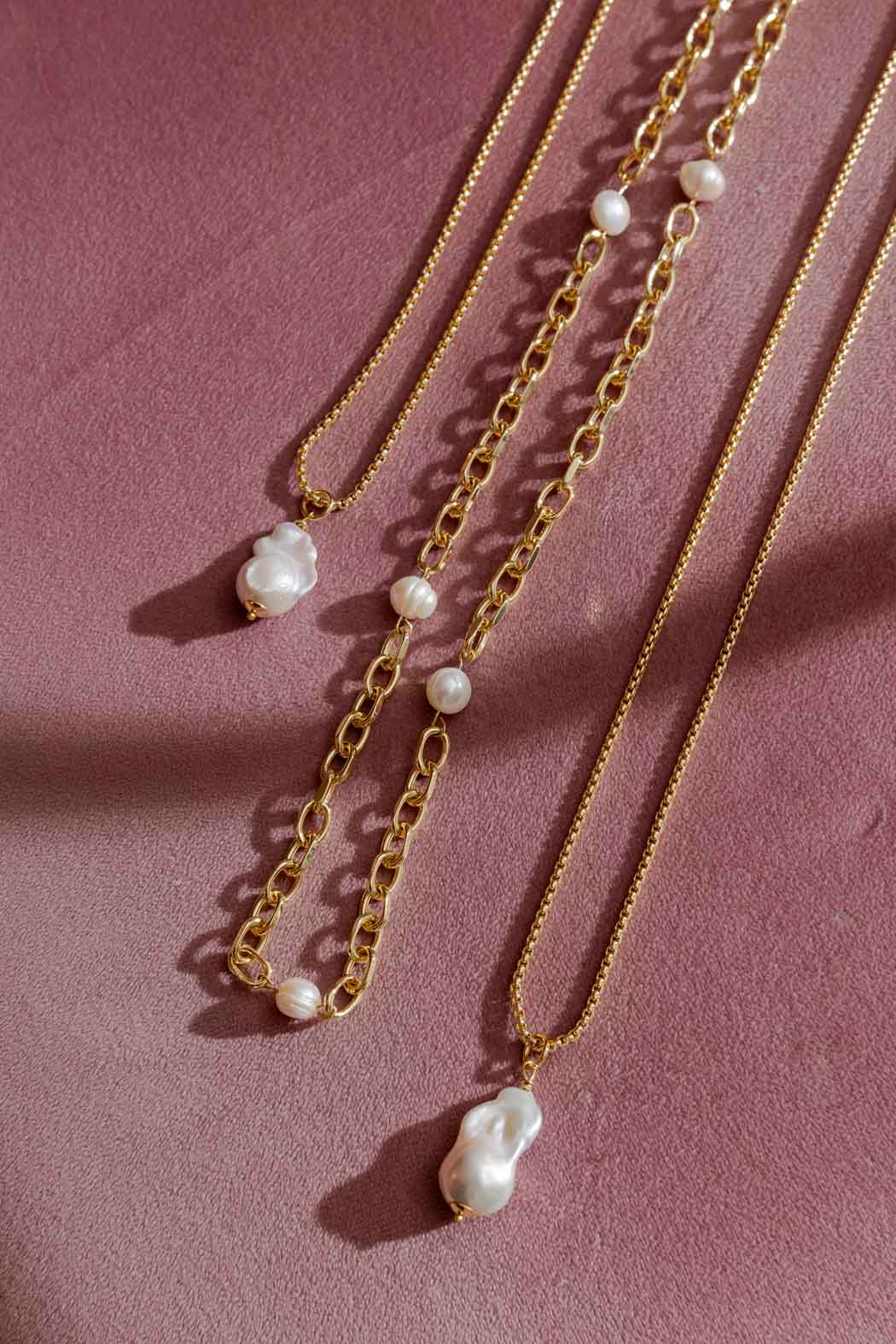 Gold Long Pearl Baroque Necklace Gold