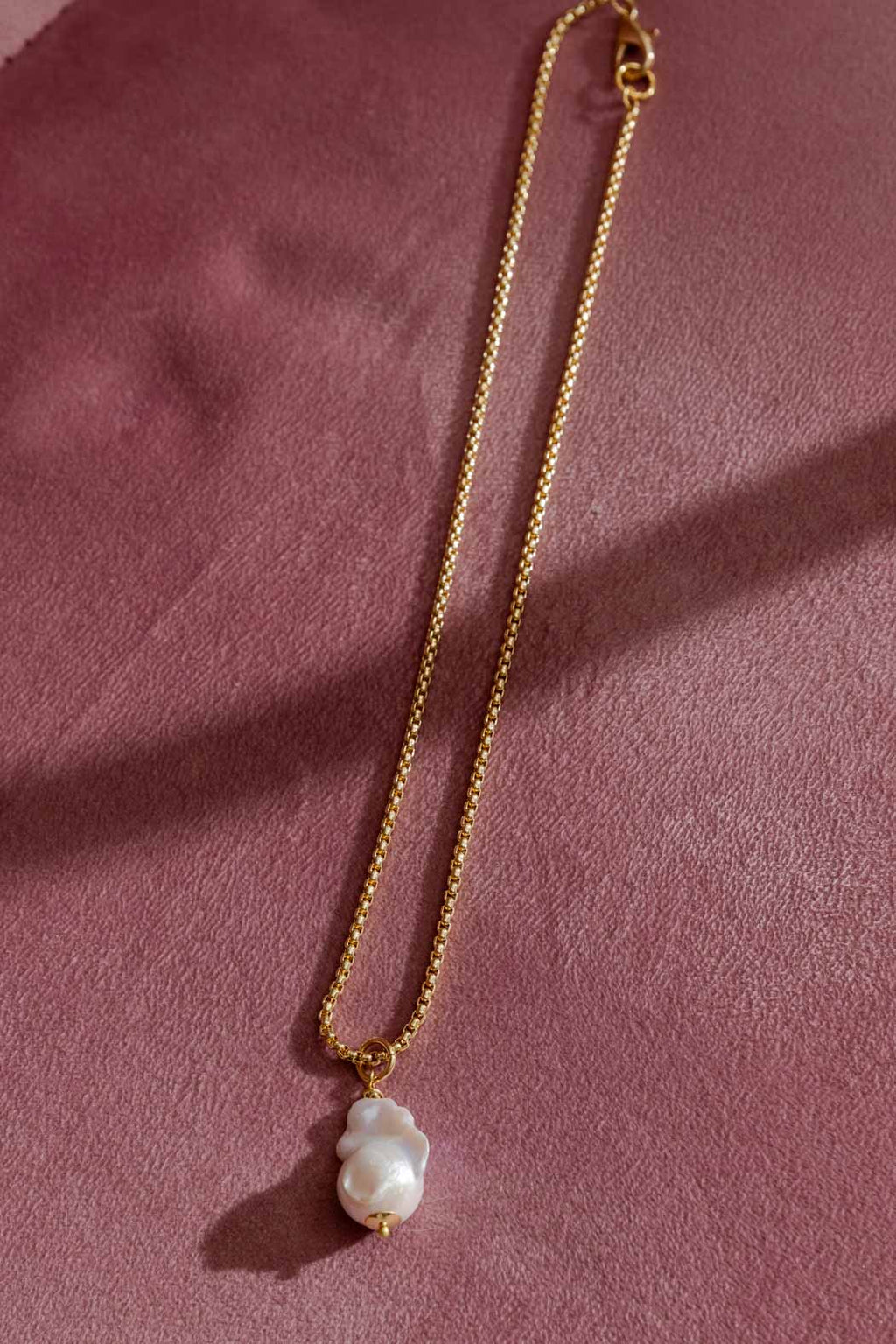 Gold Long Pearl Baroque Necklace Gold