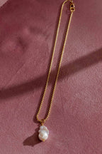 Gold Long Pearl Baroque Necklace Gold