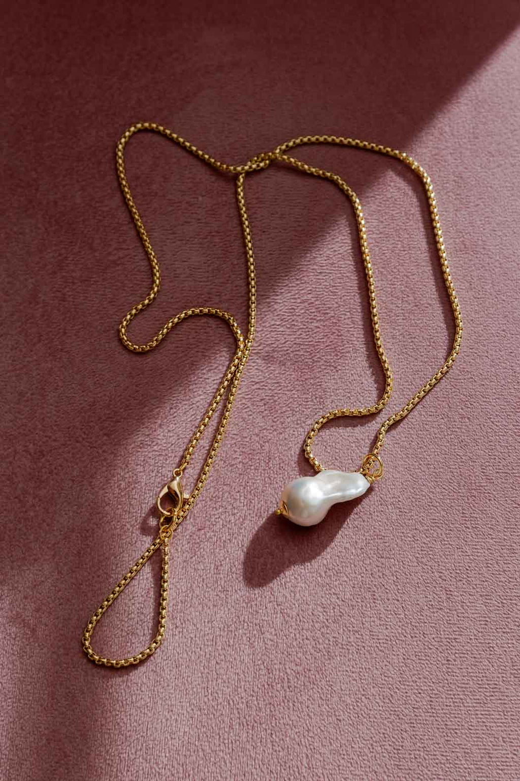Gold Long Pearl Baroque Necklace Gold