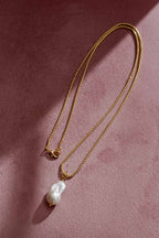 Gold Long Pearl Baroque Necklace Gold