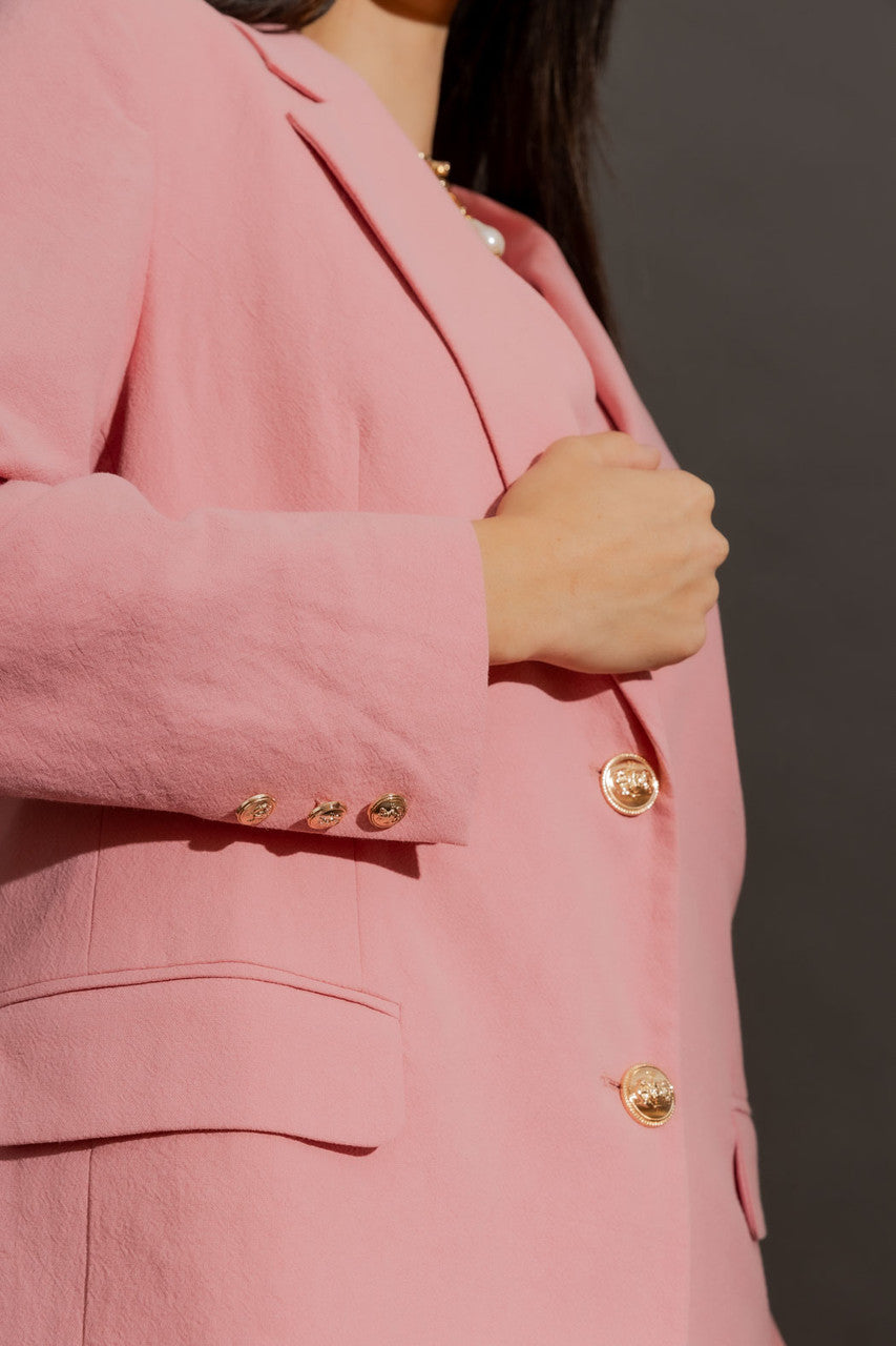 Pink Sandwashed Linen Oversized Blazer