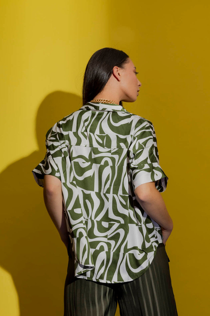 Khaki/White Crop Blake Shirt