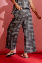 Navy Check Linen Crop Cleo Pant