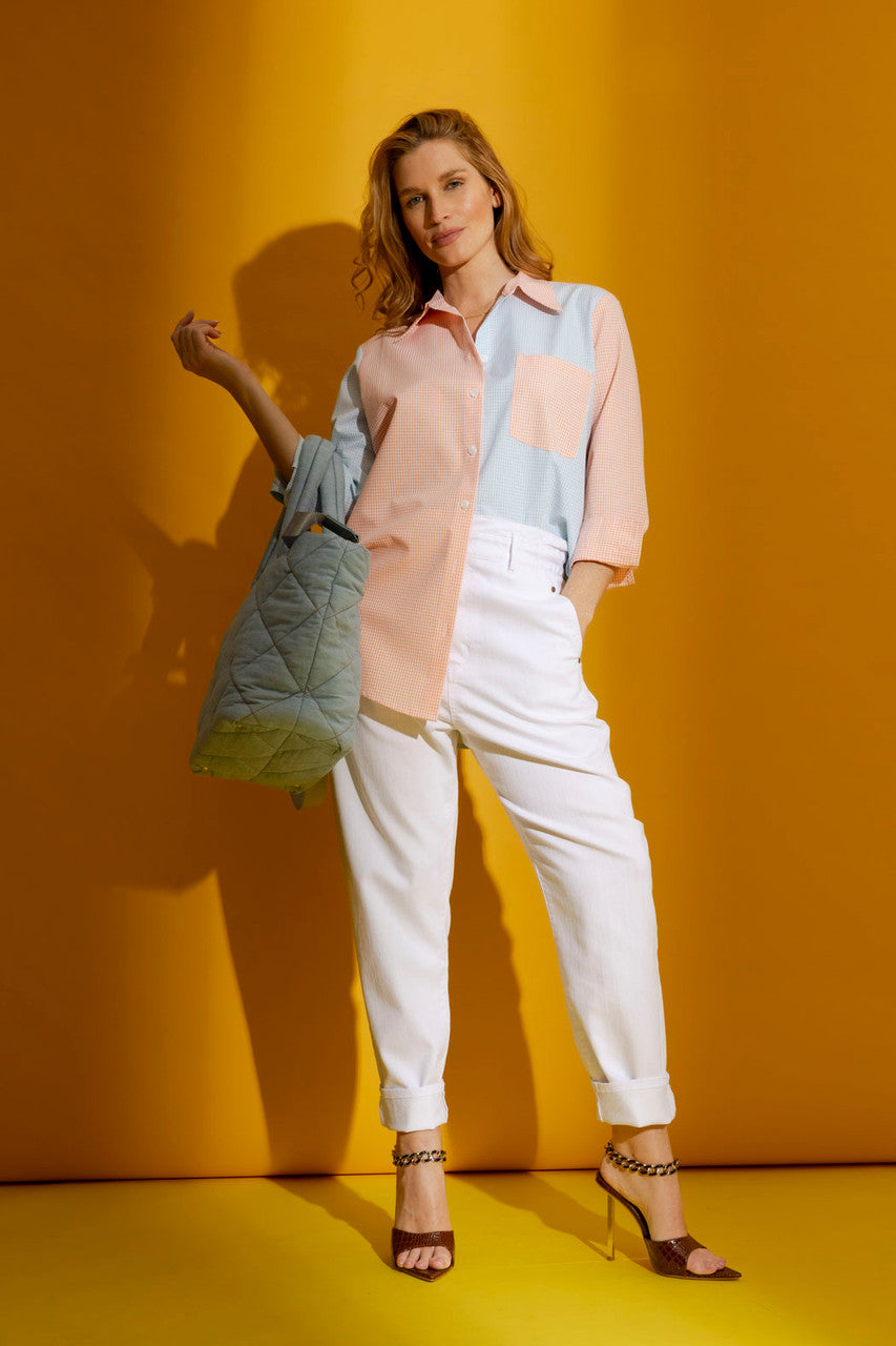 Orange/Aqua Check Patchwork Shirt