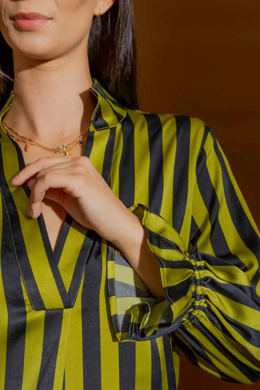 Navy/Green Stripe Femme Blogger Shirt Black/Green