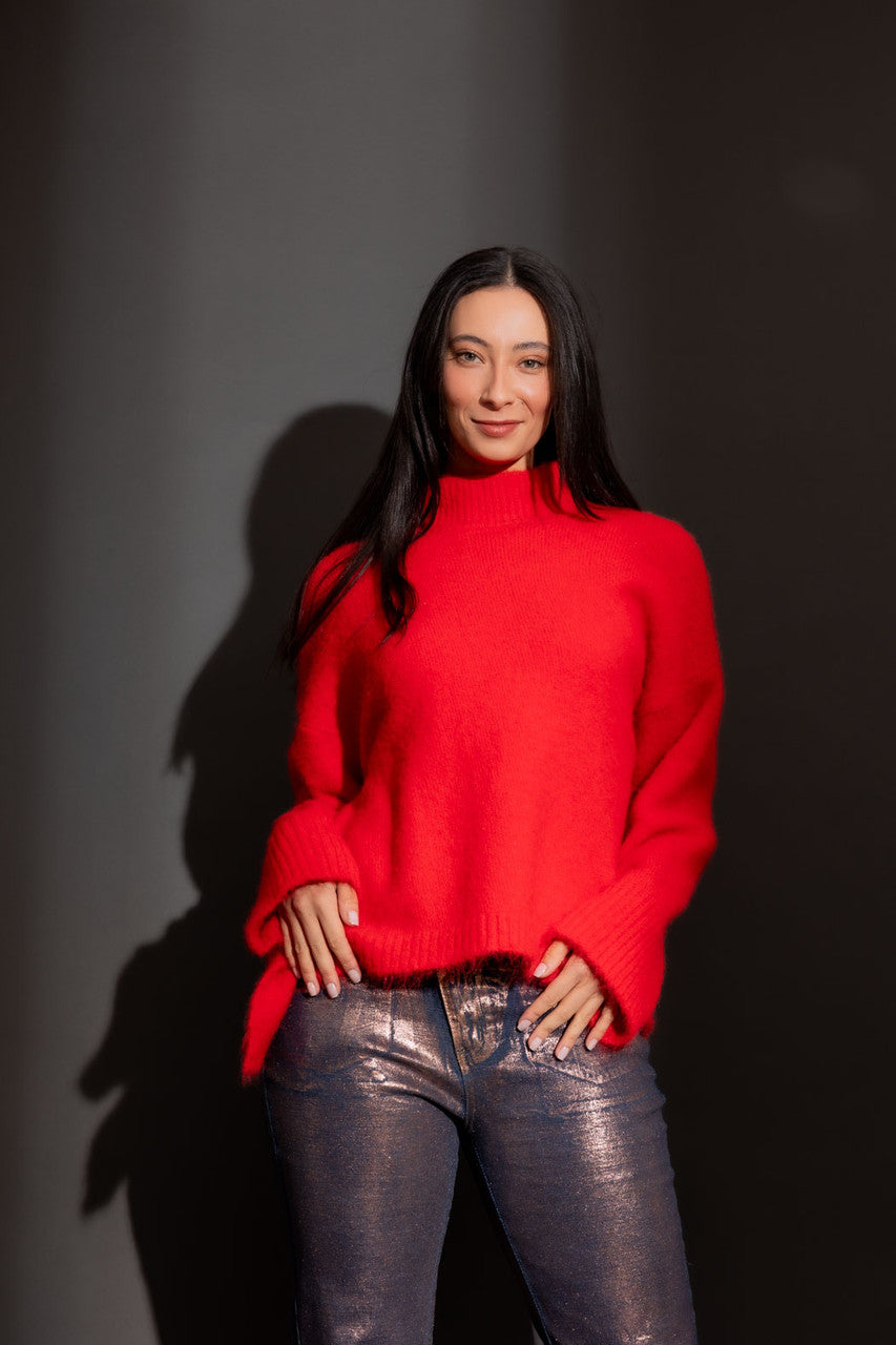 Red Funnel Neck Jumper Red S