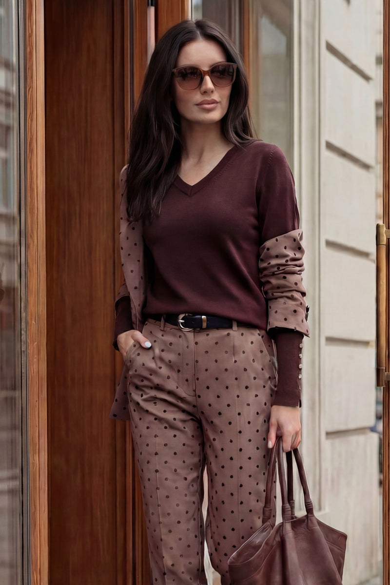 Chocolate Fine Knit V Top