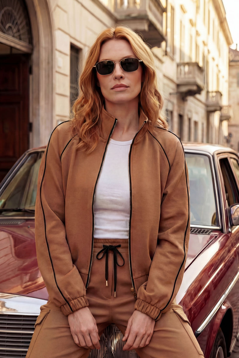 Tan Scuba Piped Bomber Jacket