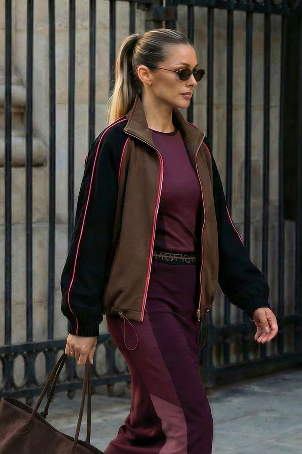 Chocolate Contrast Bomber Jacket