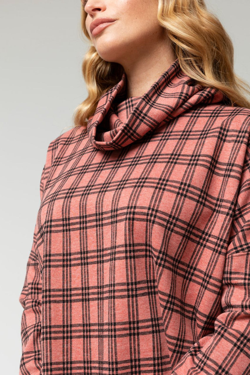 Pink Check Gigi Roll Neck Top - Sale