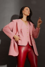 Pink Sandwashed Linen Tailored Vest