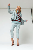 Blue Burgundy Chunky Stripe Knit Jumper - Sale