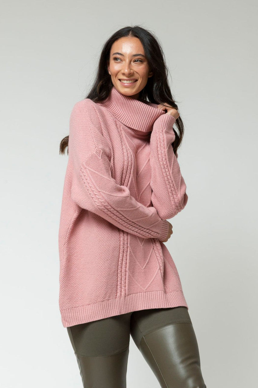 Dusty Pink Cable Roll Neck Jumper - Sale