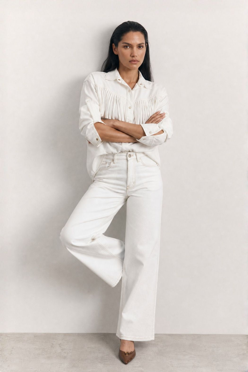 White Denim Stretch Wide Leg Jean