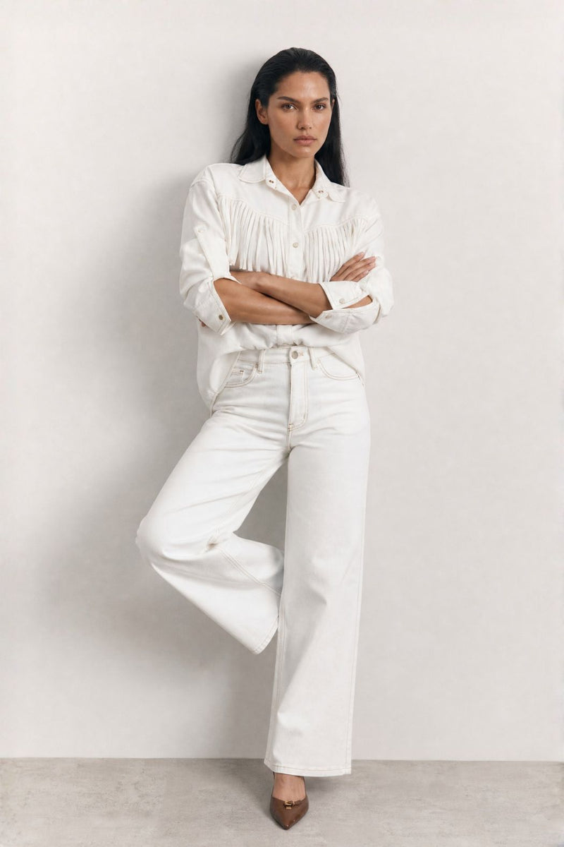 White Denim Stretch Wide Leg Jean