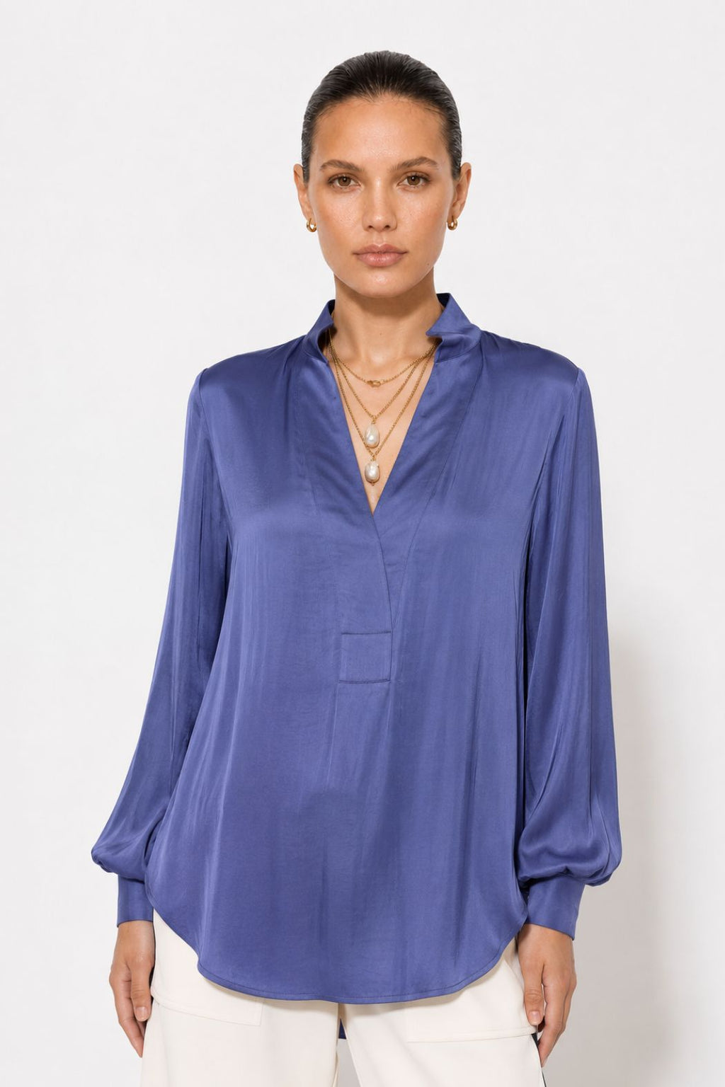 Soft Navy Glow Rib Cuff Blogger Shirt
