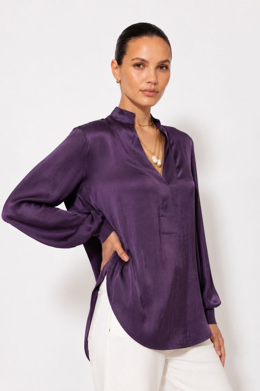 Plum Glow Rib Cuff Blogger Shirt