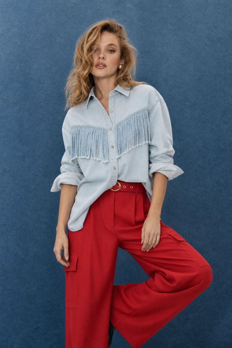 Light Denim Tencel Fringed Shirt