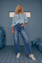 Mid Denim Distressed Cocoon Jean