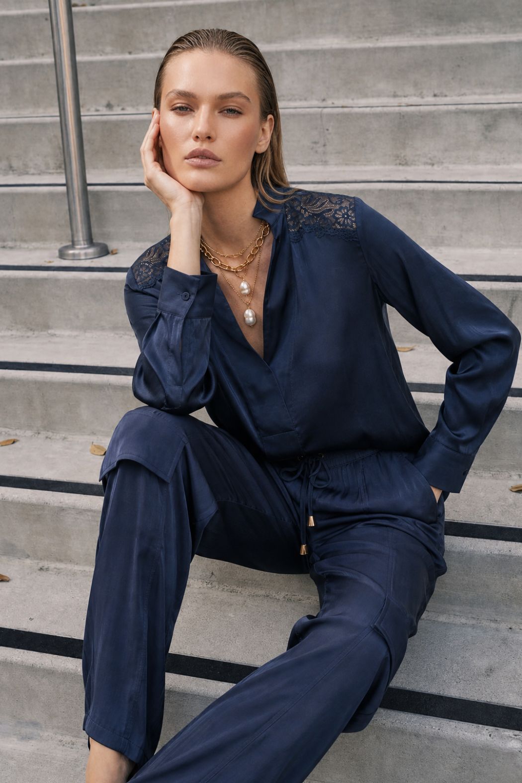 Navy Glow Lace Blogger Shirt