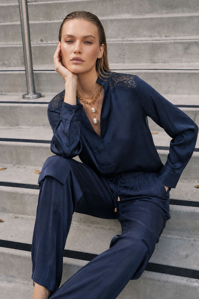 Navy Glow Lace Blogger Shirt