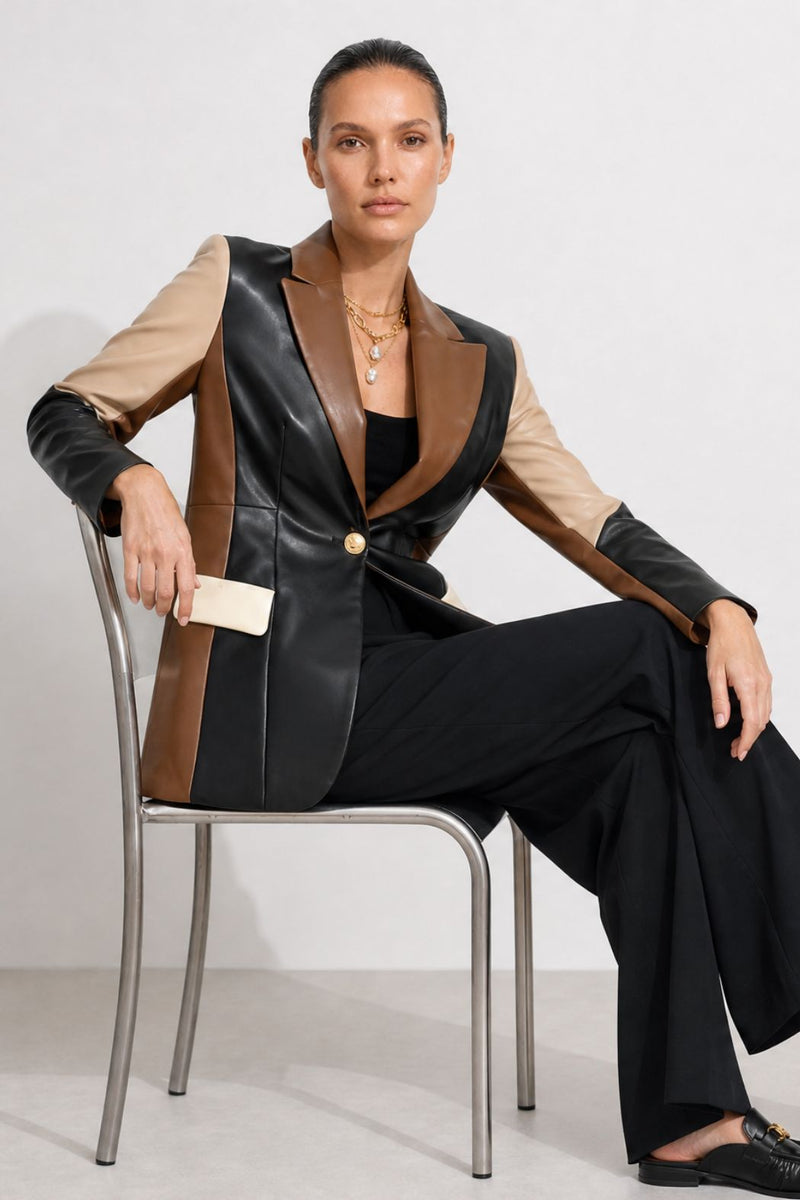 Black/Cream/Tan Faux Leather Mia Blazer