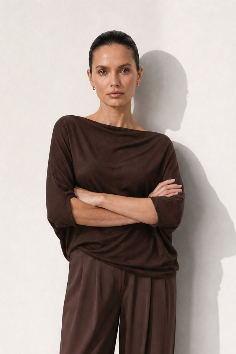 Chocolate Knit Drape Top