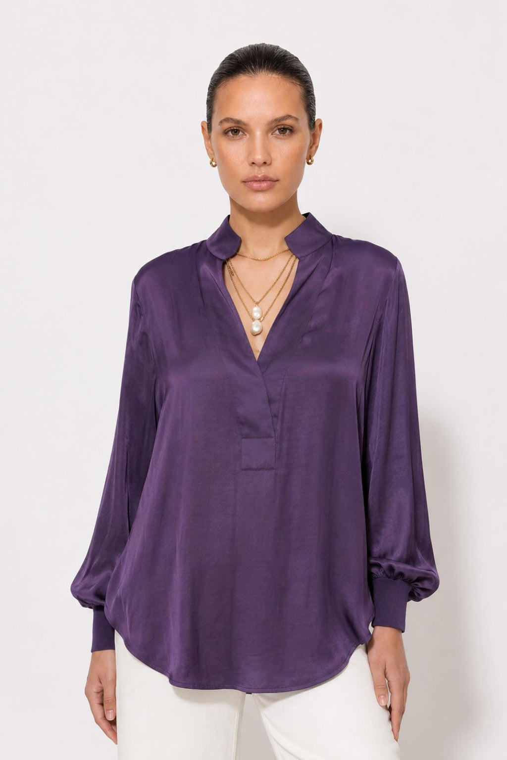Plum Glow Rib Cuff Blogger Shirt
