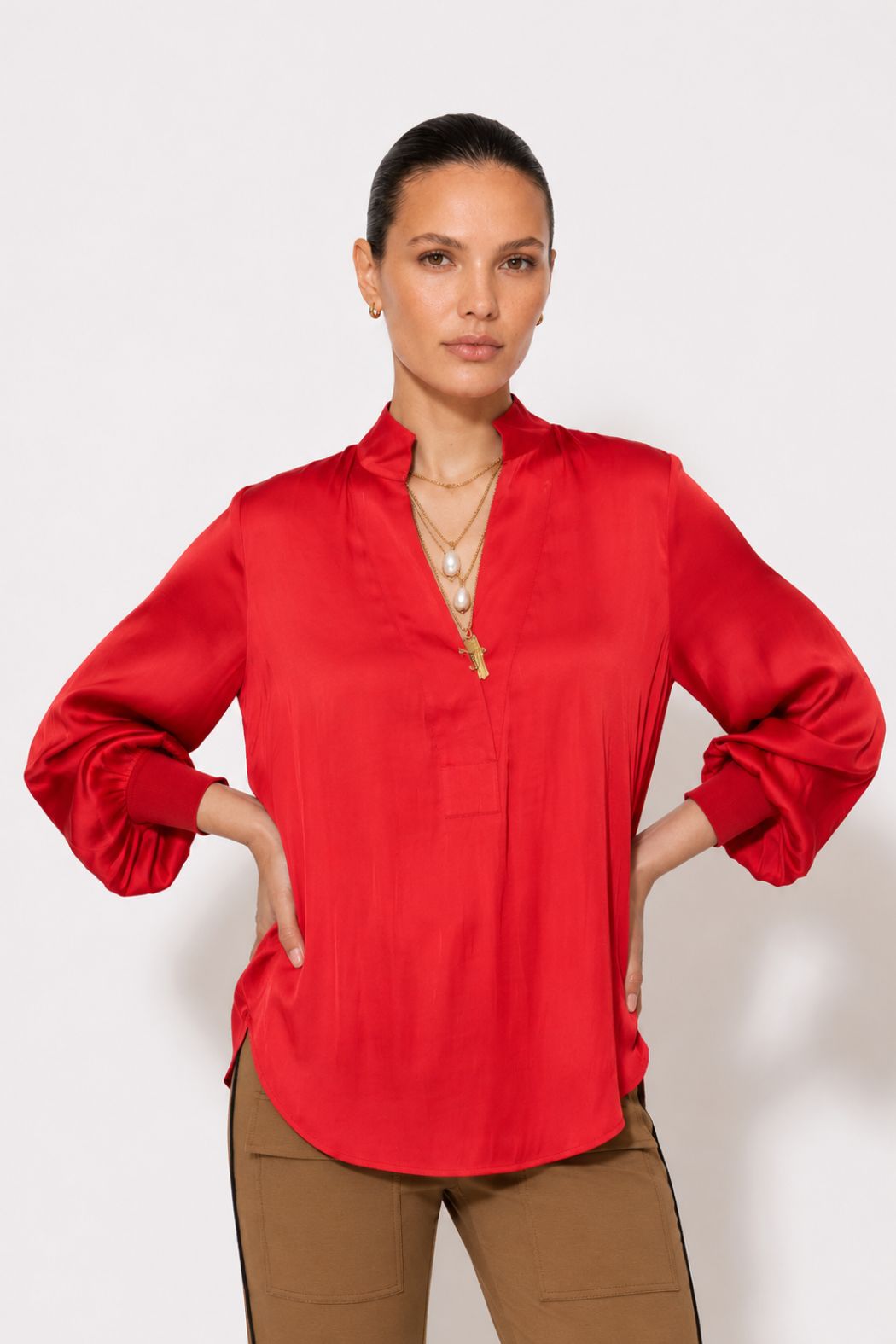 Red Glow Rib Cuff Blogger Shirt