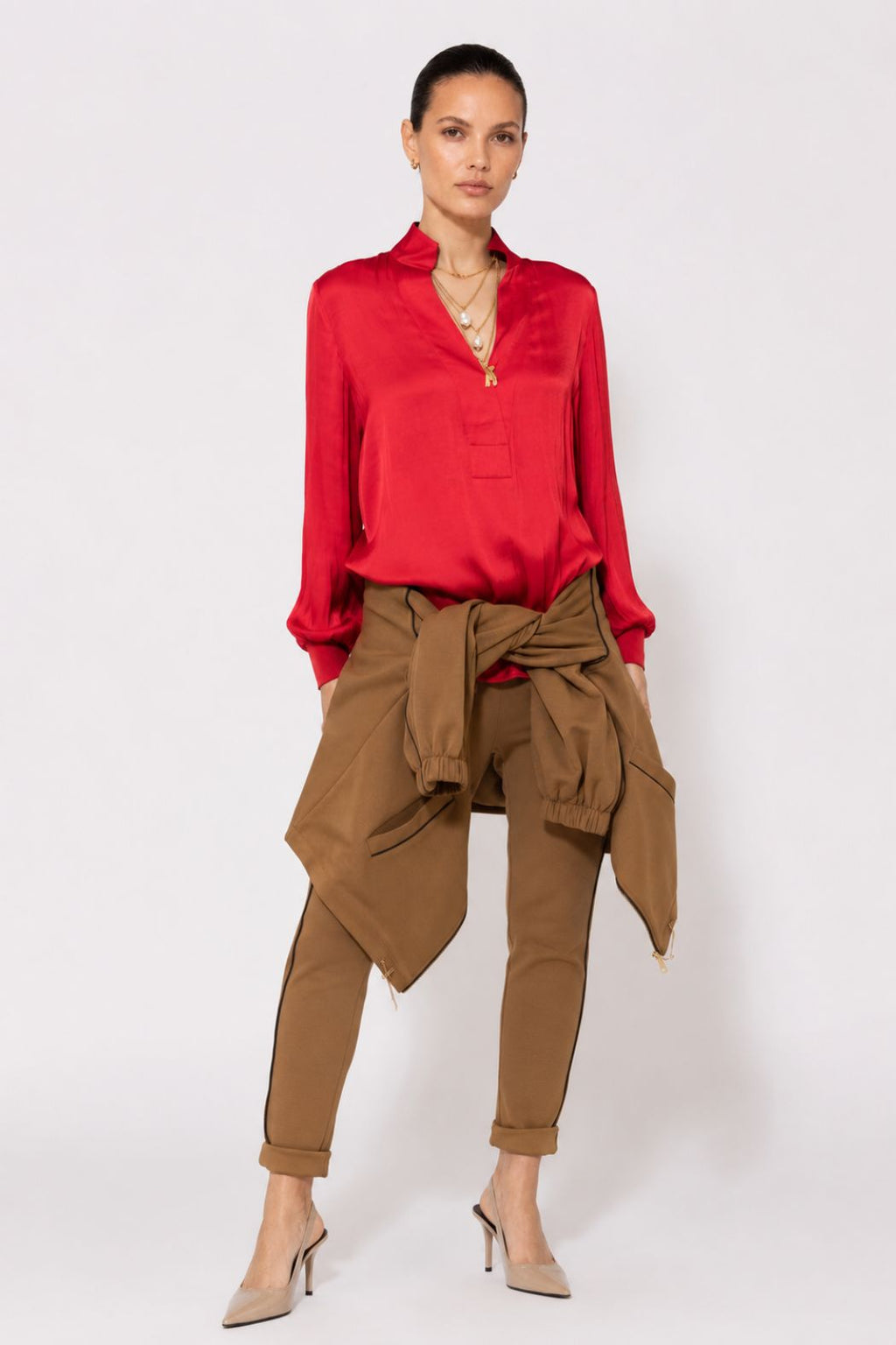 Red Glow Rib Cuff Blogger Shirt