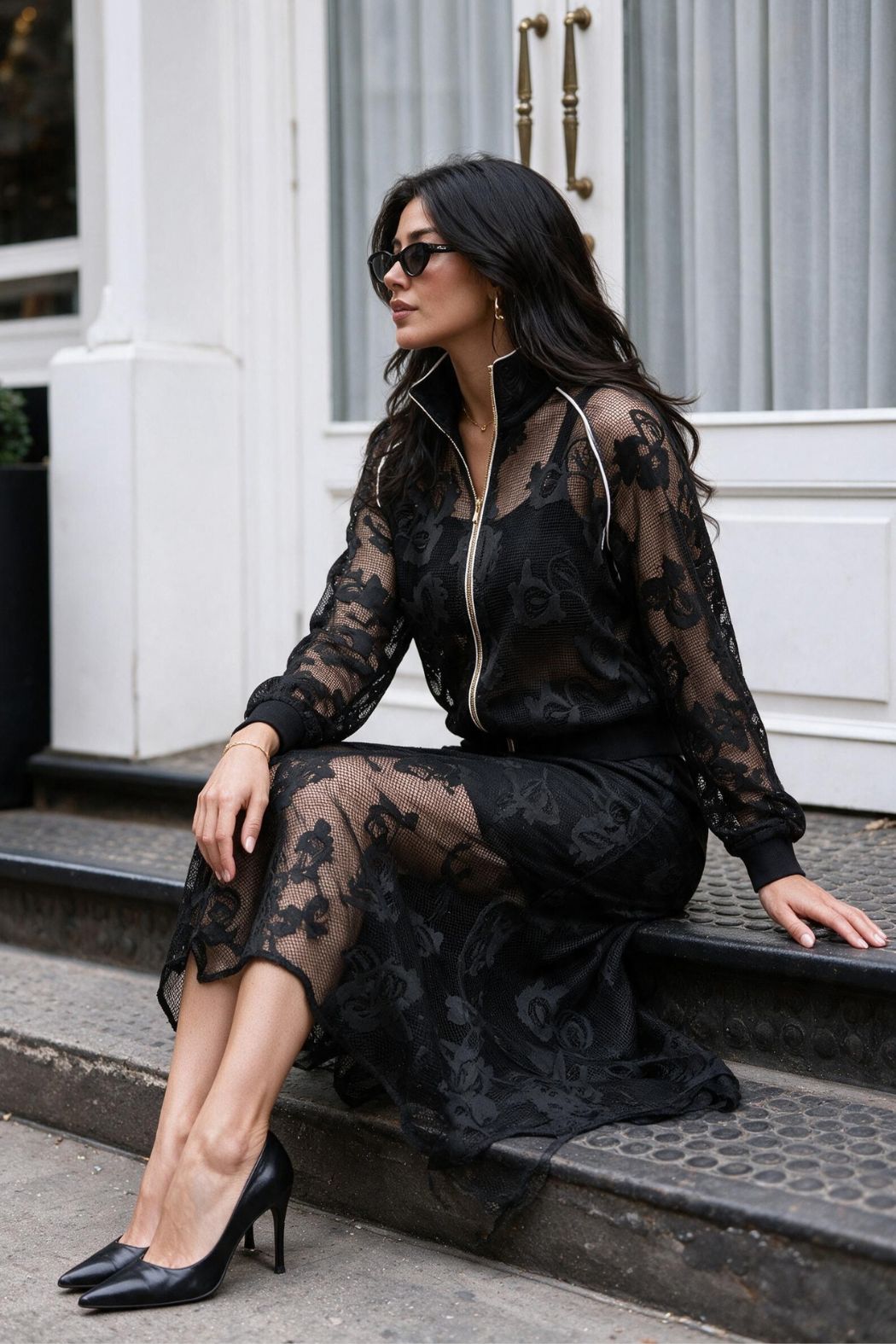 Black Lace Bias Skirt