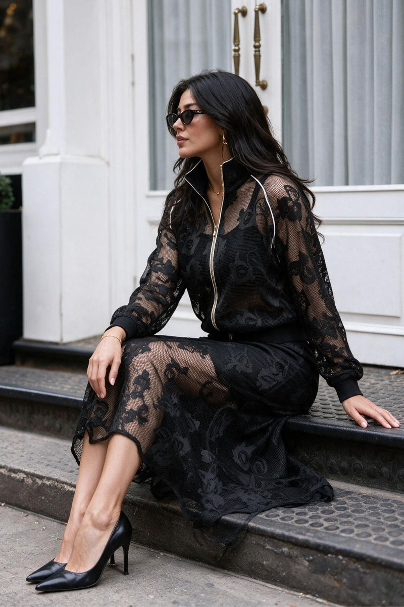 Black Lace Bias Skirt