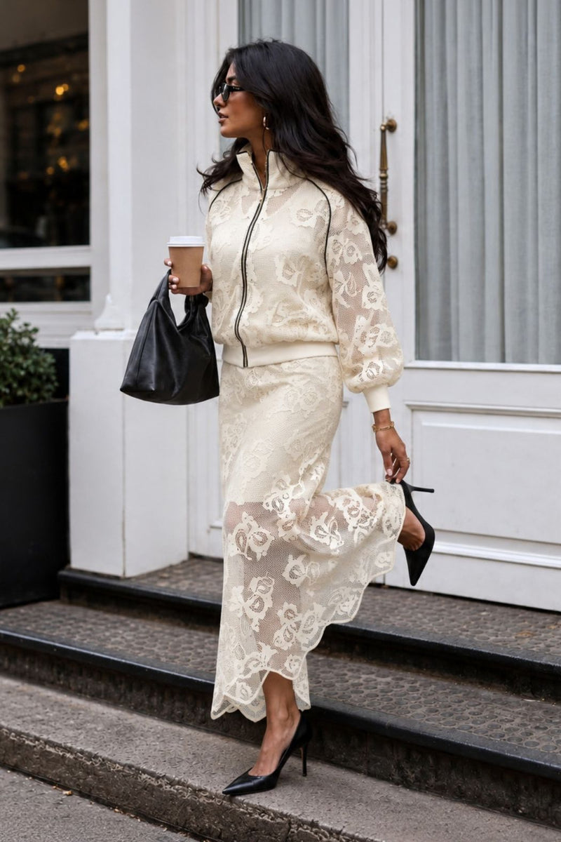 Ecru Lace Zip Jacket