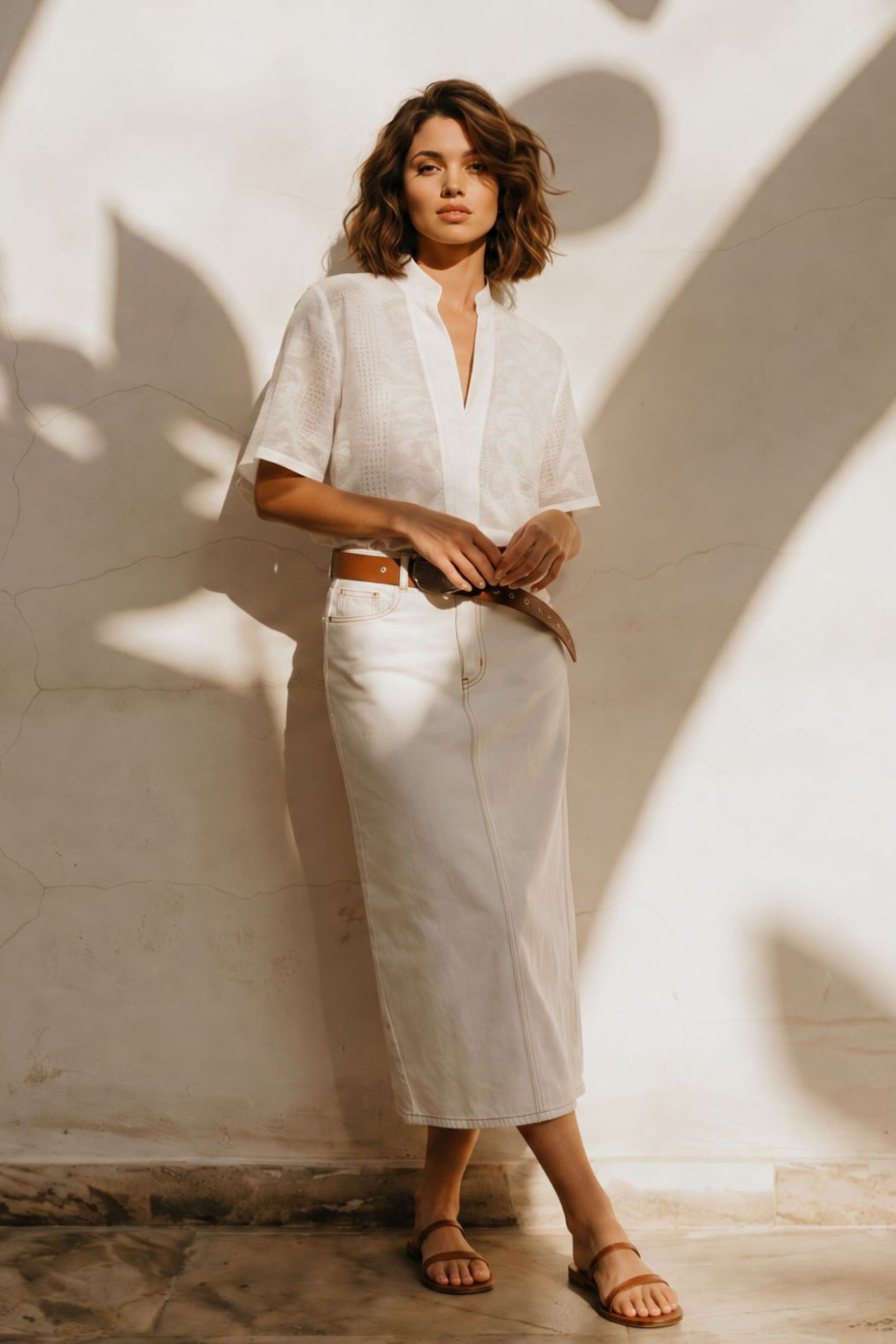 White Denim Maxi Skirt