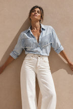 Light Denim Tencel Fringed Shirt