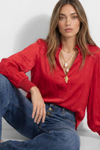 Red Glow Rib Cuff Blogger Shirt