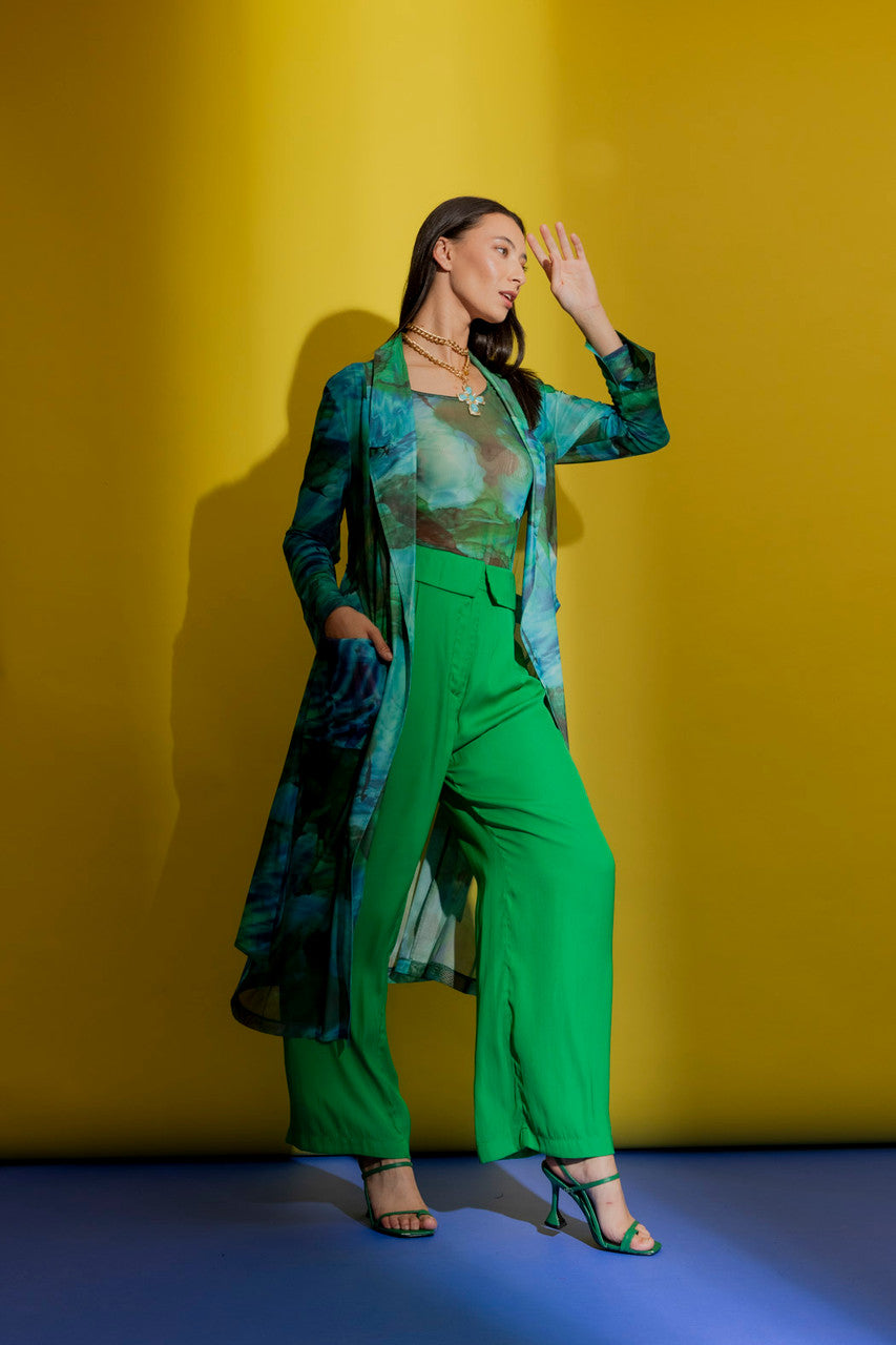 Green Mesh Trench Coat